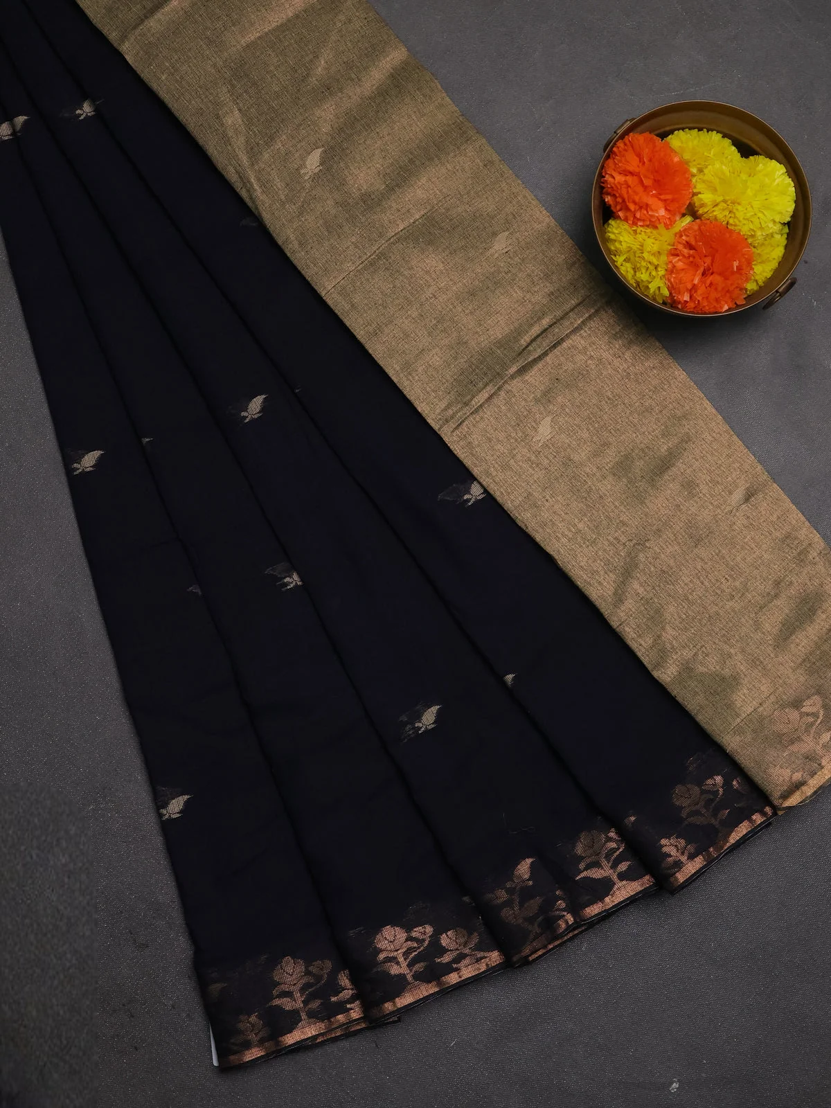 Bengal Soft Cotton Saree - Navy Blue